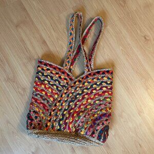 Matr Boomie rainbow repurposed sari jute tote bag